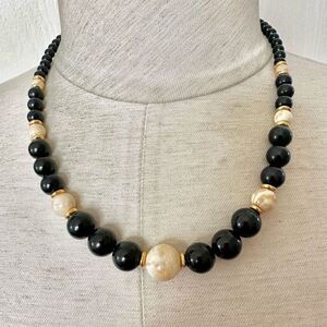 Napier black and cream beaded necklace